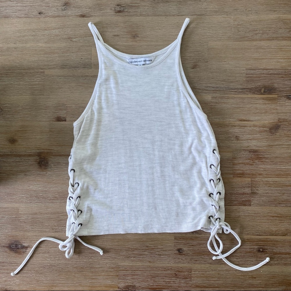Cupcakes & Cashmere lace up tank